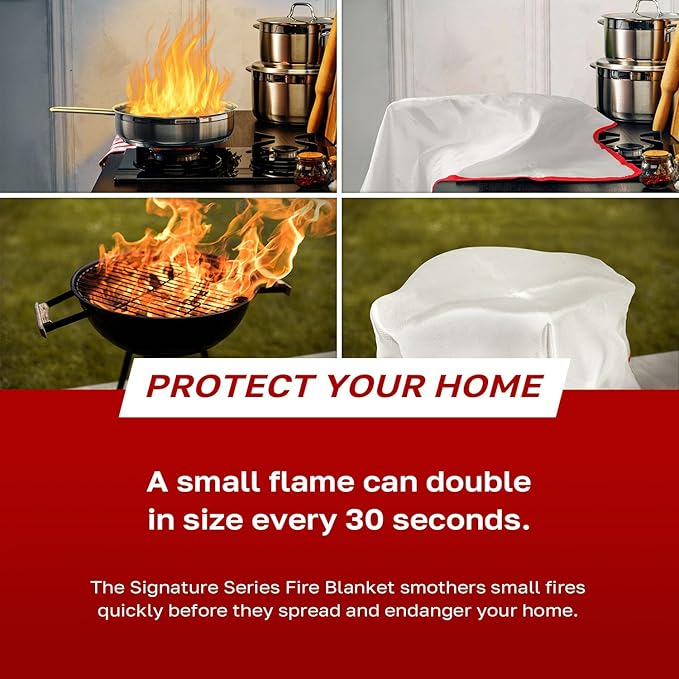 Signature Series Fire Blanket | Flame Suppression Fiberglass Blanket for Home & Kitchen Safety | Ultimate Fire Protection Blankets That Never Expire