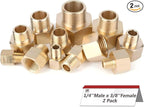 Hex Couplings, 1/4" x 3/8" NPT Male To Female Brass Hex Nipple Adapters, Brass Pipe Extension Fittings for Oil/Air/Water/Gas Systems. (2 Pack)