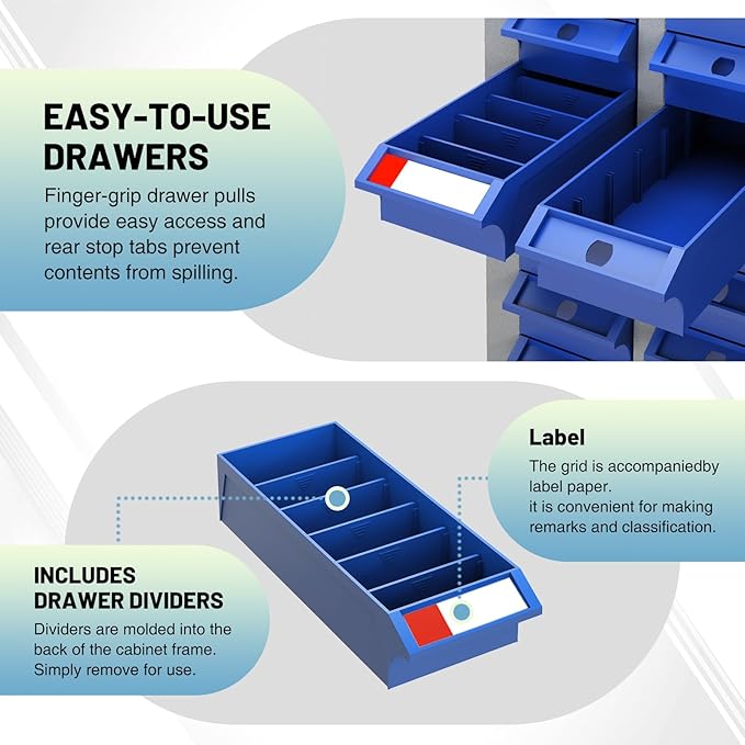 40 Drawer Tool Storage Cabinet with ABS Drawers, Bolt and Nut Organizer Parts Box, Hardware Shelving Unit for Garage and Workshop