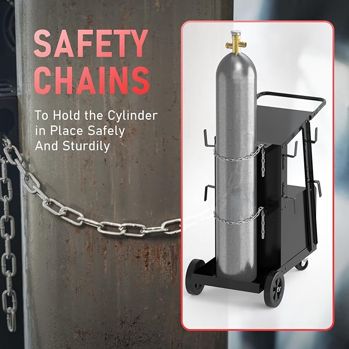 YESWELDER Welding Cart with Large Capacity Lockable Cabinet, for MIG/TIG/Stick Welders and Plasma Cutters, Heavy Duty 360° Swivel Wheels Welding Trolley