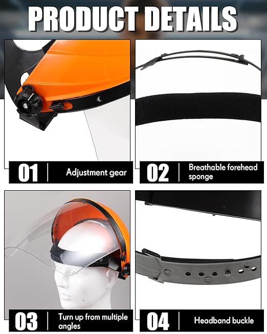 8 Pack Safety Face Shield for Grinding and Cutting, Full Impact Resistant Face Shield Mask for Work Chemical Woodworking (Orange)