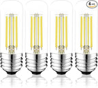 3.2 Inch 4000K Neutral White E26 LED Bulb 60 Watt Equal, AC 120V 600LM Edison Bulbs Dimmable, 6W T10 Tubular Filament Light Bulbs Clear Glass for Fan Pendant Wall Light, UL Listed-4 Pack
