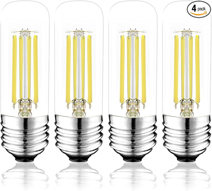 3.2 Inch 4000K Neutral White E26 LED Bulb 60 Watt Equal, AC 120V 600LM Edison Bulbs Dimmable, 6W T10 Tubular Filament Light Bulbs Clear Glass for Fan Pendant Wall Light, UL Listed-4 Pack