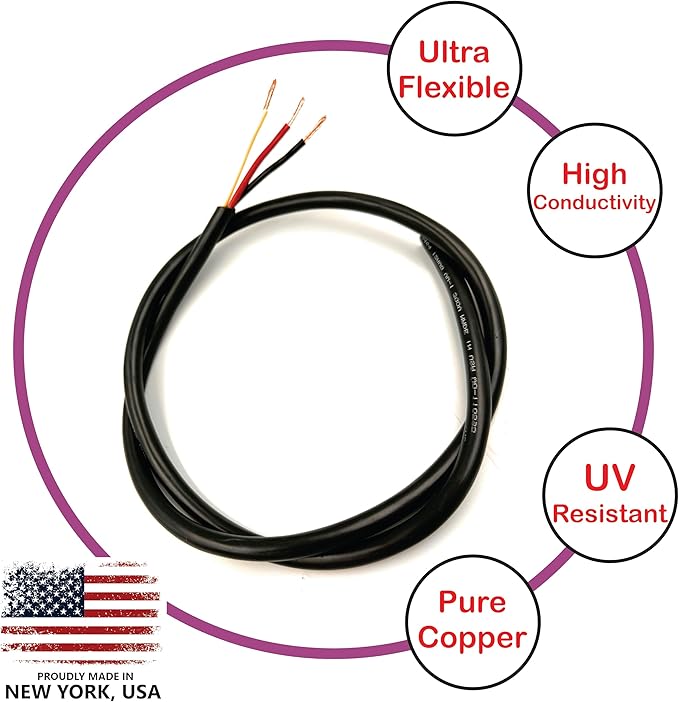 NATIONAL Wire & Cable – 18 AWG 3-Conductor Premium Copper Wire, 100 ft, Stranded | Made in USA, Flexible Jacket | LED Strips, Electronics, Low Voltage, DIY Projects, Indoor and Outdoor Use