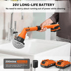 2 Battery Electric Spin Scrubber, 1000RPM Cordless Cleaning Brush Waterproof with 20V Power Supplied, Adjustable Extension Handle, 4 Replaceable Cleaning Heads, Hook, Gloves - for Tub/Tile/Wall/Floor