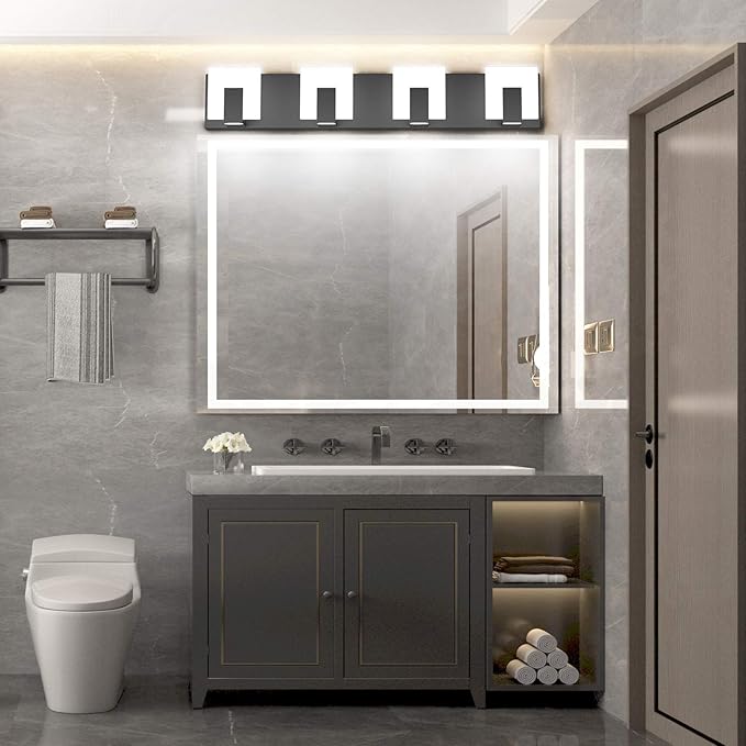 Aipsun 4 Lights Modern Black Vanity Light Up and Down Black Bathroom Lighting Fixtures LED Bathroom Wall Light Over Mirror 6000K