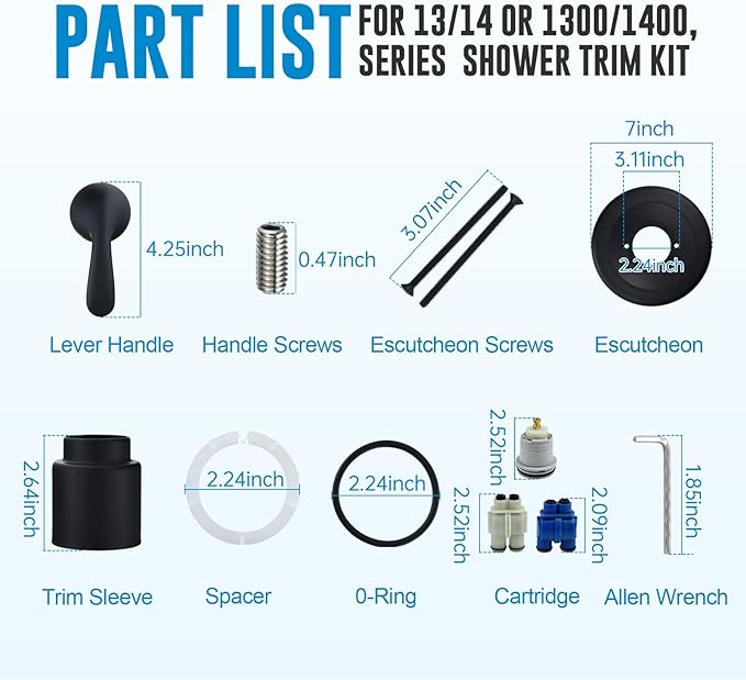 Replacement for Delta Classic 13 Series Single-Function Trim Kit, T13020-BL Matte Black Shower Handle, Fit Delta Shower Valve R10000 Series (2 Style of Cartridge Included)