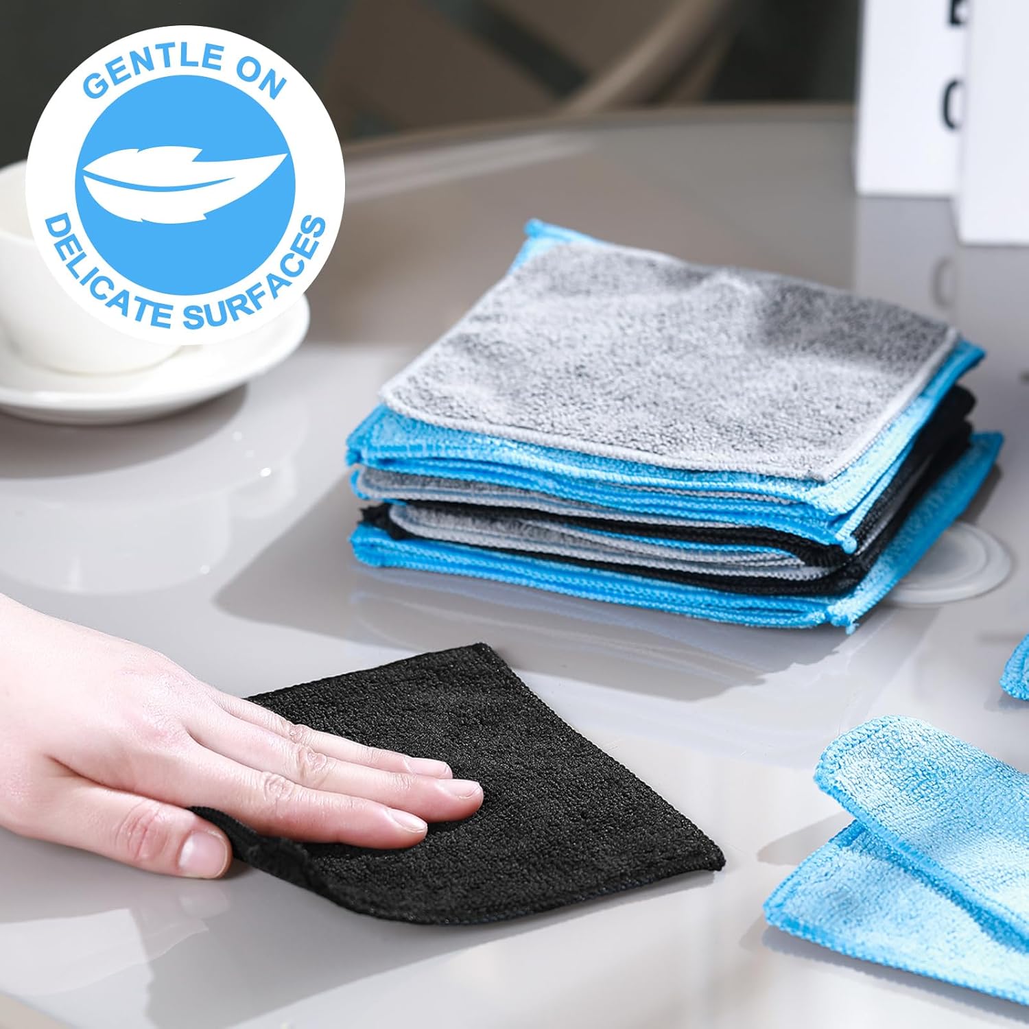 Tanlade Microfiber Cleaning Cloth 6"x6" Cleaning Rags Reasonable Kitchen Towels Microfiber Towels Cars Wash Dry Erase Cloth (Blue/Gray/Black,50 Pcs)