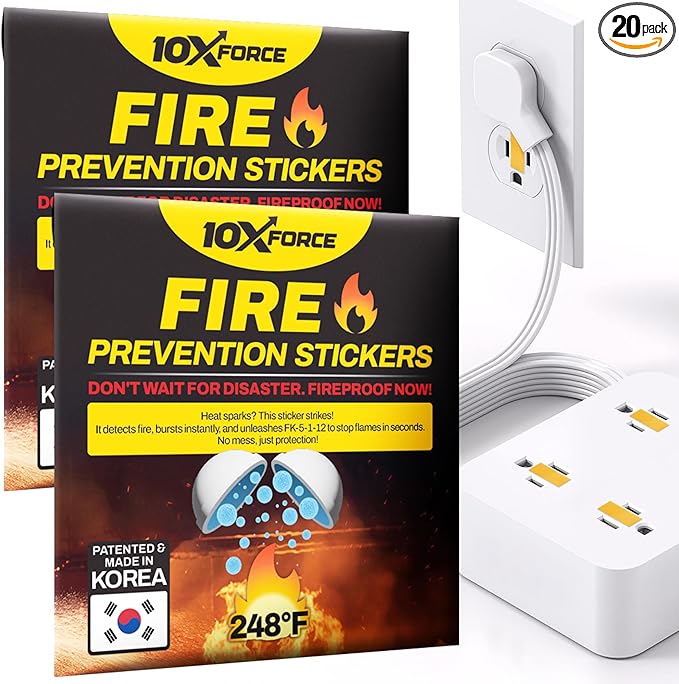 [Made and Patented in Korea] Fire Prevention Stickers – Automatic Fire Extinguisher for Outlets & Power Strips, Easy Peel & Stick Kitchen Fire Extinguisher Home Fire Extinguishers, 20pcs