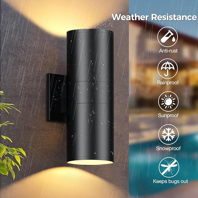 KIZON Smart Porch Lights 2 Pack, RGB Modern Outdoor Wall Lights Dusk to Dawn Exterior Lighting Fixture App Control with Remote, Up and Down Outdoor Sconce Lights for House Patio Garage, ETL Listed