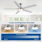 60 Inch Ceiling Fans with Lights and Remote, 6 Speed Reversible DC Motor, 3CCT Dimmable LED, 5 Blades, Brushed Nickel Modern Ceiling Fan for Bedroom, Living Room & Covered Outdoor, Includes Downrod