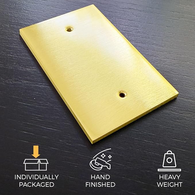 RIO SALTO Modern Metal Vibrant Yellow Gold Blank Wall Plate Blank Outlet Cover Cover for Unused Outlets Wall Switch 1-Gang Covers Child Safe Device Outlet Safety - Midsize 1 Gang