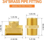 GASHER 2PCS Brass Tee Pipe Fittings, 3/4" NPT Female x 3/4" NPT Female x 3/4" NPT Male Pipe Fittings, Male Run Tee