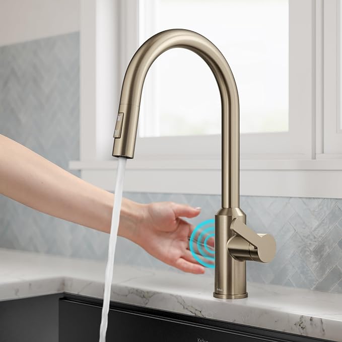 KRAUS Oletto Touchless Sensor Pull-Down Single Handle Kitchen Faucet in Spot-Free Antique Champagne Bronze, KSF-2830SFACB