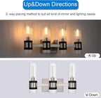 MELUCEE 3-Light Bathroom Light Fixtures Brushed Nickel, Farmhouse Vanity Lighting with Ribbed Clear Glass Shade Bathroom Bar Light Fixtures for Kitchen Bedroom Hallway, E12 Base