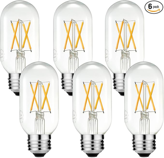 LiteHistory E26 LED Bulb 6W Equivalent e26 led Bulb 60 Watt Dimmable Warm White 2700K E26 Edison Bulb AC120V 600lm Tubular T14 T45 LED Bulb for Pendant, Sputnik,Vanity,Chandeliers Pack of 6