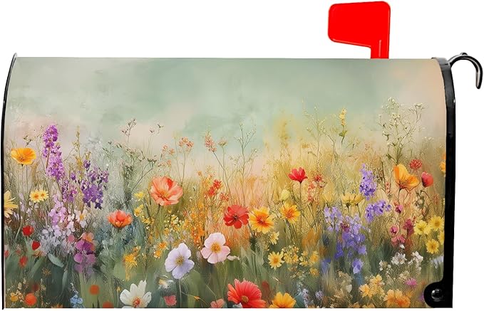 Kawani Spring Floral Mailbox Covers Magnetic Summer Wild Flower Mailbox Covers Magnetic Standard Size 25.5x21 Inch Spring Easter Holiday Post Letter Box Cover for Garden Yard Decor