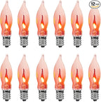 Abeja 12 Pack Flicker Light Bulb, Realistic Flame Shaped Bulb for Christmas & Halloween Candelabra Light Bulbs & String Light Replacement 1w, 120 Volt E12 Flame Candelabra Light Bulbs
