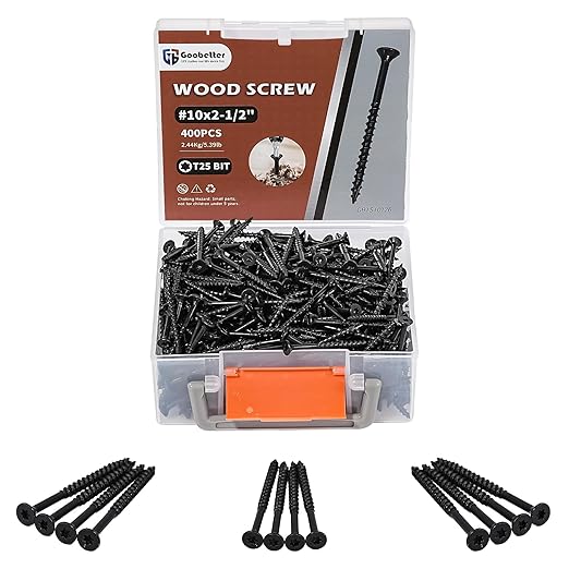 Wood Screws 2-1/2 Inch, Deck Screws #10 x 2-1/2", 400 PCS, Rust Resistant, Epoxy Coated, Outdoor Decking Screws, Torx/Star Drive Head, T25 Star Bit Included, Black