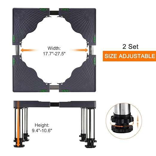 PATIKIL Mini Fridge Stand, 4 Strong Feet Laundry Stand Base Multi-Functional Adjustable Base Tray Anti-Vibration for Refrigerator Washing Machine Dryer AC, 9.4"-10.6" Height, 2Pack