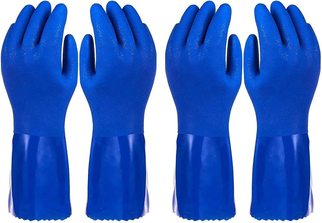 2 Pairs Rubber Household Cleaning Gloves for Kitchen Dishwashing, Cotton Lined (Blue)