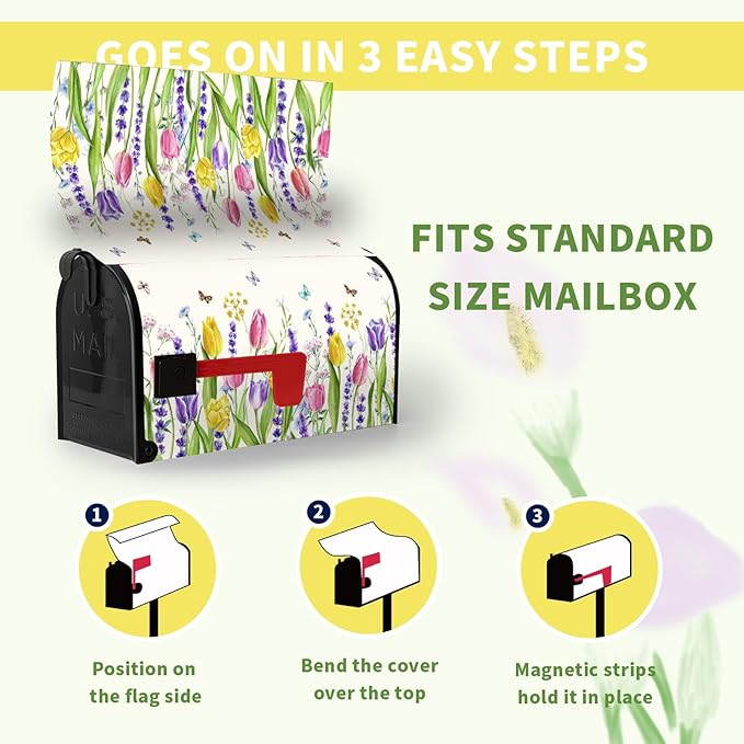 Spring Tulip Floral Mailbox Covers Magnetic Large Size 25.5 X 21 Inch Summer Spring Flower Butterfly Mailbox Cover Oversized Post Box Cover Wraps for Home Yard Decorations