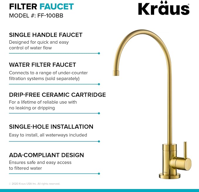 KRAUS Purita 100% Lead-Free Kitchen Water Filter Faucet in Brushed Brass, FF-100BB
