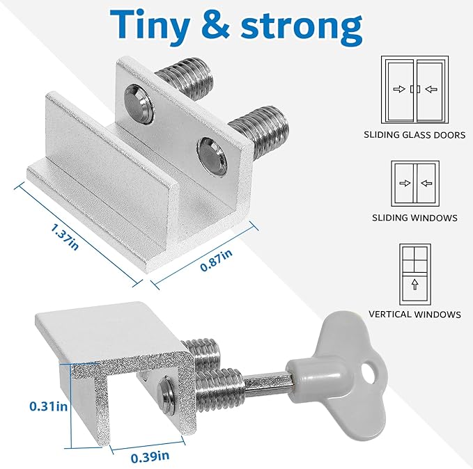 4 Sets Sliding Window Locks with Key, Window Locks for Up and Down Windows,Easy to Install Vertical & Horizontal Window Security Locks,Adjustable Aluminum Window Stopper Lock(Silver)
