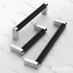 Alzassbg 10 Pack Silver and Black Cabinet Pulls, 3 Inch(76mm) Hole Centers Cabinet Handles Kitchen Hardware Knurled Drawer Handle Pull AL3101CP-MB