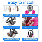 Full Face Gas Industrial Mask, Reusable 6800 Respirator Mask with Filters 6001 and 2091, Cold Flow Exhalation Valve, Silicone Face Seal, for Painting, Sanding, Woodworking, Welding, Chemical Handling