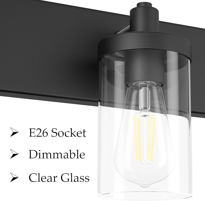 Aipsun 48in Vanity Light Black Bathroom Vanity Lighting Fixtures 6 Light Bathroom Light Fixtures with Clear Glass Shade(Exclude Bulb)