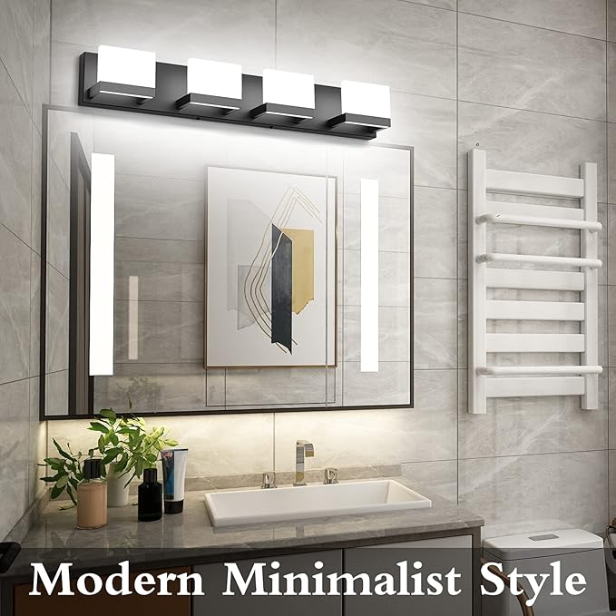Tipace 4 Lights Modern Black Vanity Light Up and Down Black LED Vanity Light Fixtures Bathroom Vanity Light Fixtures Over Mirror 6000K