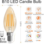 Candelabra Light Bulbs 40 watt Equivalent, E12 LED Bulb Dimmable B10 Candle Light Bulbs, 2200K Amber Warm, Chandelier Light Bulb, 90+CRI, 400LM, Amber Glass Finish, 24 Pack
