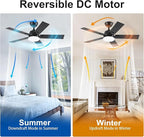 42 Inch Ceiling Fans with Lights and Remote, Black Ceiling Fan with 5 Blades, 6 Speed Reversible DC Motor, 3CCT Dimmable LED, Modern Design for Bedroom, Living room & Covered Outdoor,Includes Downrod