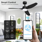 48” Smart Ceiling Fans with LED Lights Remote,Quiet DC Motor,Dimmable,Outdoor Indoor Modern Ceiling Fan Controlled by WIFI Alexa App,3 Black Blades for Bedroom Living Room Patio Porch