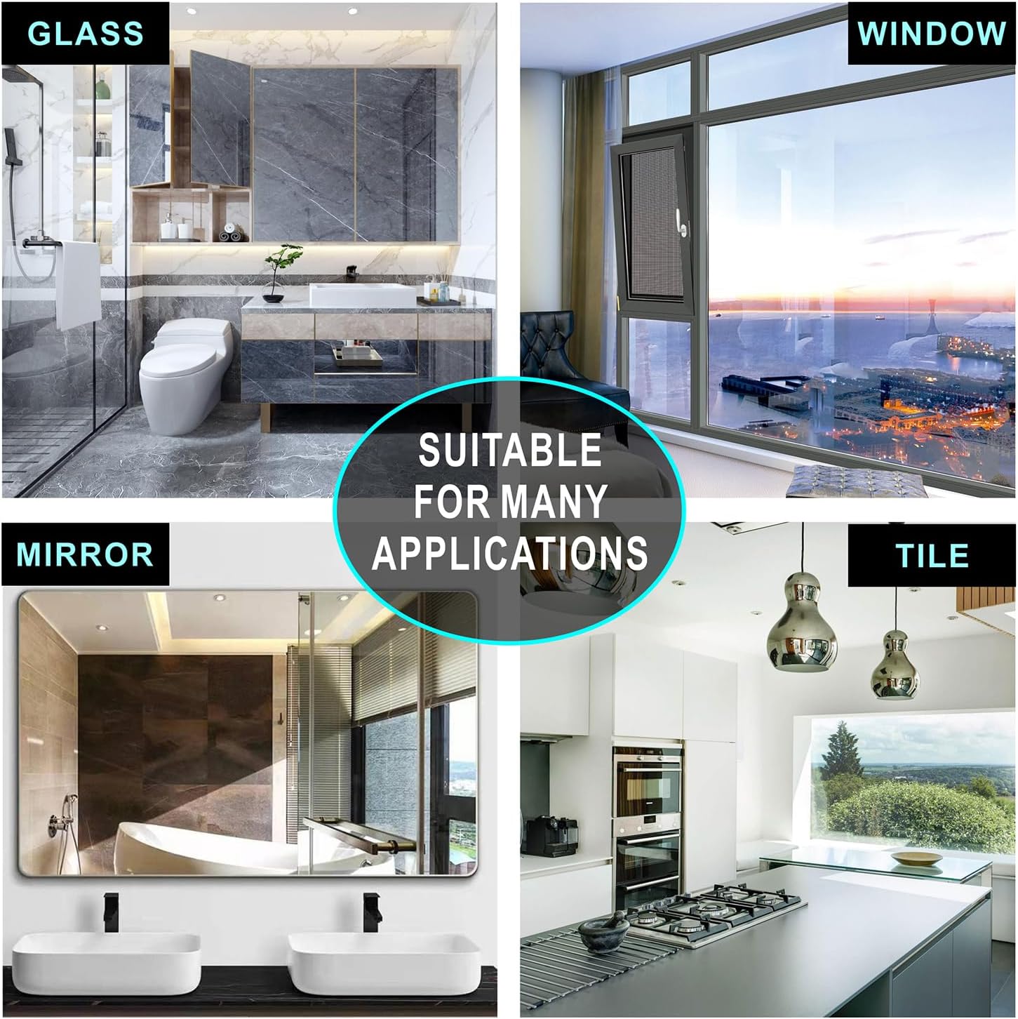 Shower Squeegee for Glass Doors, RICHMIRTH 11" Inch Width Silicone Rubber Blade Squeegee Window Cleaner Tool Squeegee for Shower Glass Doors Bathroom Mirror Car Window Tile - Gray