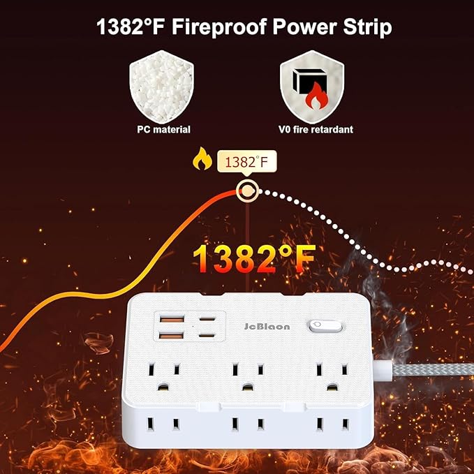 Surge Protector Power Strip, 15 Ft Cord Ultra Thin Flat Extension Cord with 6 Outlets 4 USB Ports(2 USB C), 1050J Flat Plug Power Strip for College Dorm Room Essentials