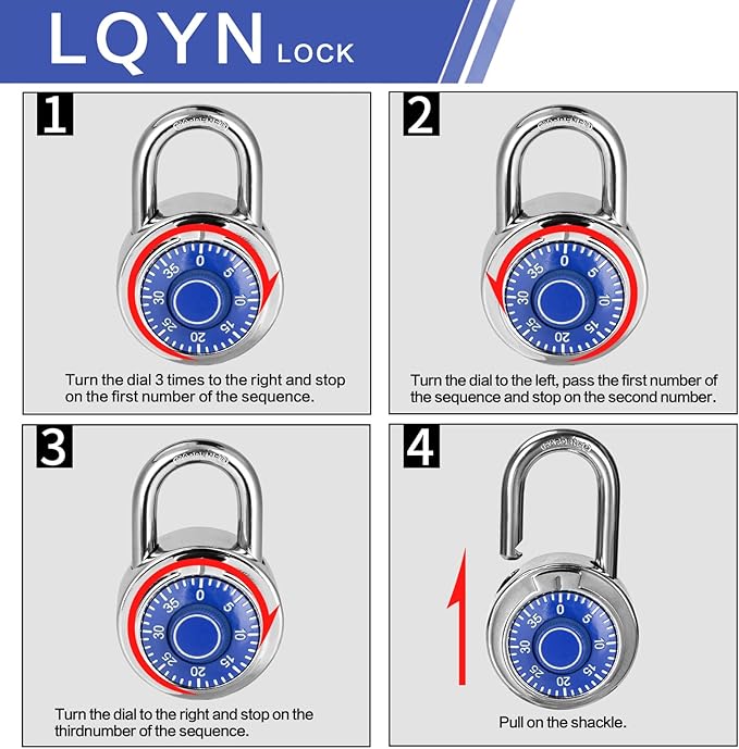 Combination Lock, LQYN Standard Dial Combination Lock, Pack of 100; Blue Turnplate, 2 in. Wide, Fixed Three Digital Combination, for School, Gym & Locker, Toolbox, Gate