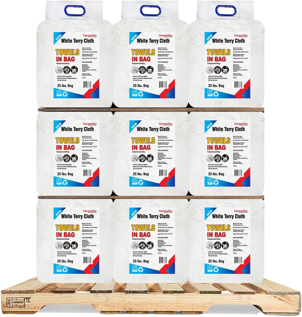 Premium White Terry Cloth Rags (600 lbs. Pallet 24x25 Bag) Super Absorbent Cotton Towel Cleaning Rags for Garage, Industrial Use & Housekeeping