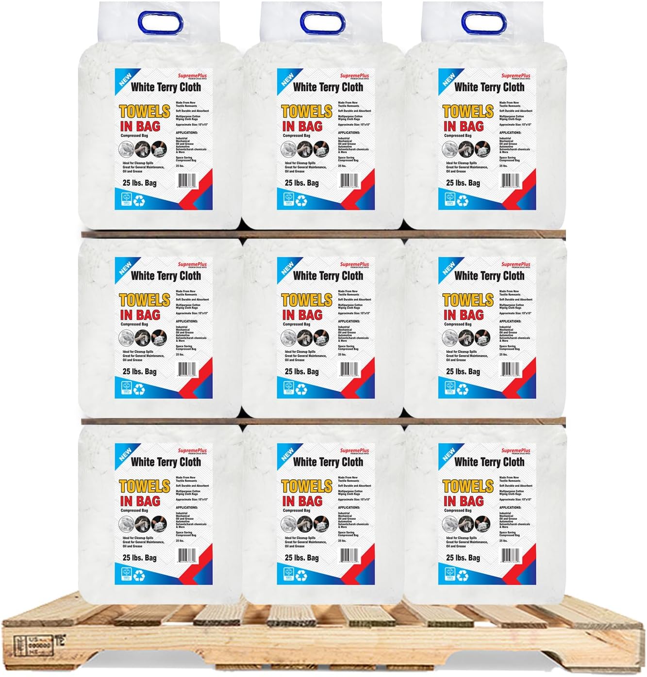 Premium White Terry Cloth Rags (600 lbs. Pallet 24x25 Bag) Super Absorbent Cotton Towel Cleaning Rags for Garage, Industrial Use & Housekeeping