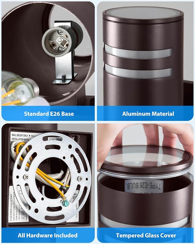 KIZON Dusk to Dawn Outdoor Wall Lights 2 Pack, Modern Exterior Lighting Fixtures with Oil Rubbed Bronze Finish, Up and Down Lights Outdoor with Bulbs, Modern Sconce Lights for House Porch, ETL Listed