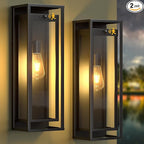 20in Outdoor Wall Light Motion Sensor-Black Modern Sconce Waterproof Exterior Lighting Fixture E26 Socket Porch Lights Extra Large Lantern for Entryway Patio House Garage 2Pack