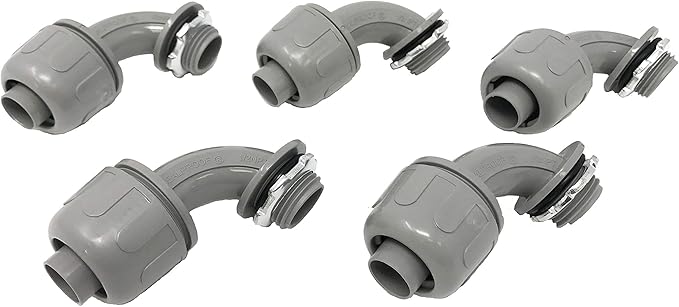 Sealproof 1/2-Inch Nonmetallic Liquid-Tight 90-Degree Electrical Conduit Connector Fitting, 1/2" Dia, 5-Pack