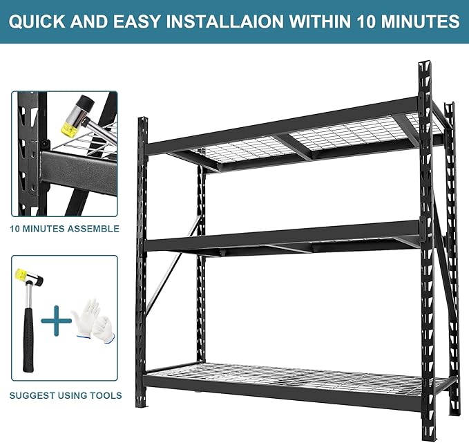 Garage Storage Shelves - Heavy Duty 72”H x 77”W x 24”D Adjustable 3-Tier Metal Shelving Rack, 6000LBS Capacity - Ideal Garage Shelving for Storage Solutions