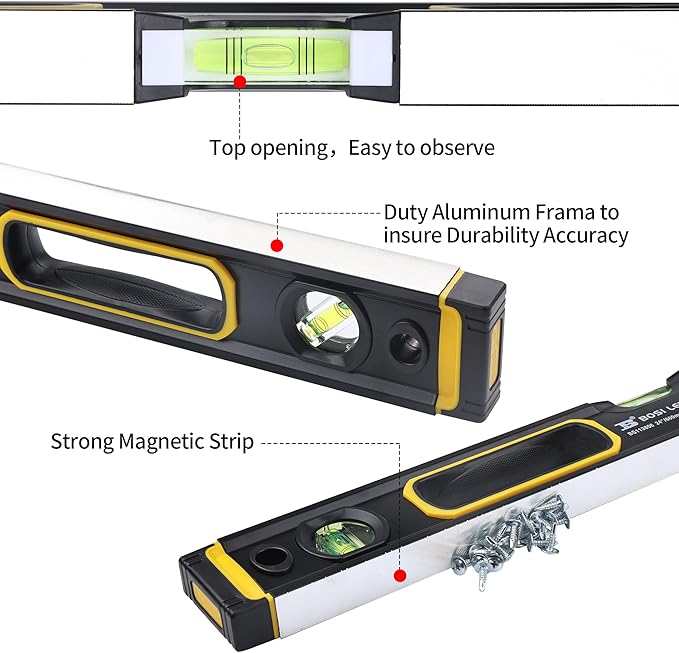 24-Inch Magnetic Bubble Level, 180/45/90 Degree Angles 600mm
