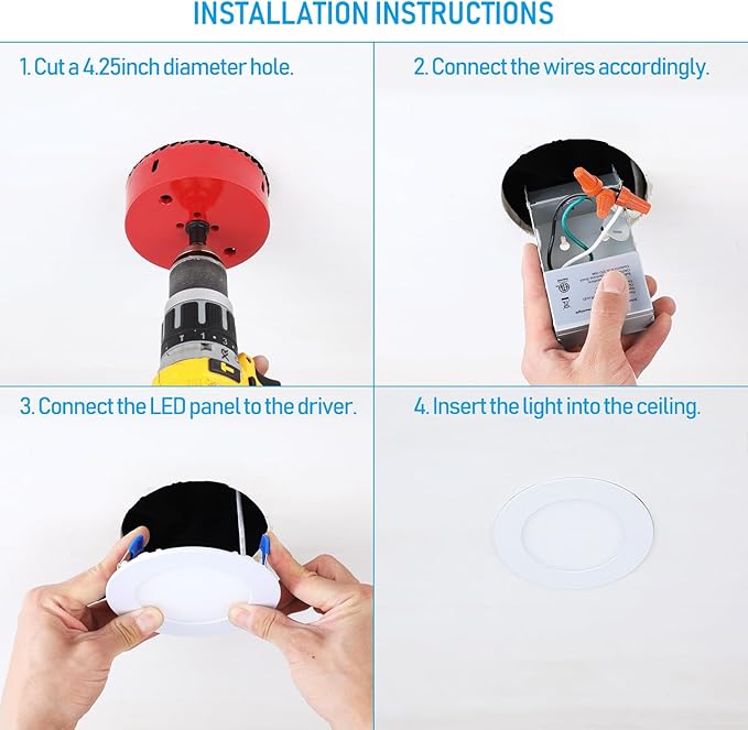 TORCHSTAR 4 Inch Slim Recessed Lighting with Junction Box, Dimmable 10W Ultra-Thin Recessed Light, 5000K Daylight, 700LM Basic Series LED Downlight, ETL & Energy Star, Pack of 6