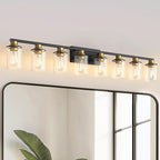 DORESshop 55 Inch Bathroom Light Fixtures, 8-Light Black and Gold Bathroom Lighting Fixtures Over Mirror with Glass Shade, Modern Vanity Lights for Hallway Bedroom