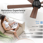 60 Inch Black Ceiling Fans with Lights and Remote, LED Low Profile Flush Mount Ceiling Fan for Bedroom, Living Room, Quiet DC Motor, Dimmable 6 Speeds