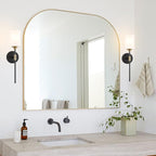 Industrial Mid Century Wall Sconce Set of 2 with White Cylinder Glass Shades Modern Bathroom Vanity Wall Lamp Black and Gold Finished Wall Light Fixture