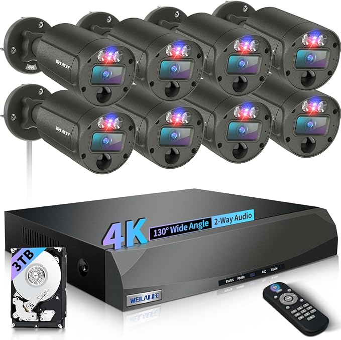 【2-Way Audio】 Outdoor Wired Security Camera System, Wired Cameras for Home Security, Home POE Video Surveillance Systems DVR Kits